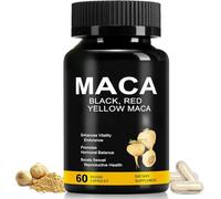 Capsules de poudre de racine de maca avec supplément d'extrait de racine de maca péruvienne noir rouge jaune pour hommes et femmes (60 capsules végétaliennes)