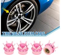Capsules De Valve De Pneu 12,8X15,8Mm Bouchon Valve Roue Abs Rose Rouge Faux Cristal Style Couronne Pour Vélo Moto Camion Anti Crash Tige Capuchon Poussière De Valve 4 Pièces