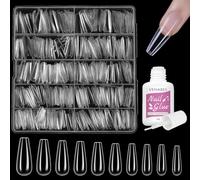 Capsules Ongles, Venare 500 Pièces Gel Capsule Pose Americaine, 10 Tailles Couverture Complète Transparent Faux Ongles avec Colle, Kit Capsule Ongle Gel