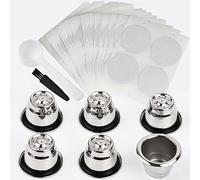 Capsules réutilisables pour Nespresso OriginalLine, 6 dosettes à expresso rechargeables en acier inoxydable compatibles avec les machines Nespresso Original Line (6 Cpus + 200 couvercles)