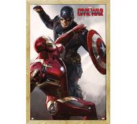 Captain America - Poster - Civil War - Cap vs Iron Man + cadre amovible, Shinsuke® Maxi MDF hêtre, vitre acrylique