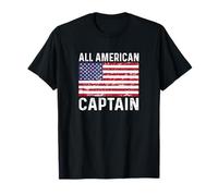 Captain Boat Ship 4th of July All American Flag USA T-Shirt