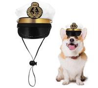 Captain Hat Dog, White Captain Cosplay, Hat with Adjustable String, Pet Navy Costume Headdress for Cat and Puppy, Dress Up Photo Props for Halloween Party, Cute Animal Outfit Accessory
