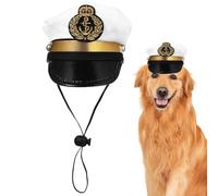 Captain Hat for Dog, White Cosplay Hat with Adjustable String, Dress-Up Headdress Photo Prop, 5.12x3.54x1.57 inches Navy-Themed Halloween Costume Accessories for Cats and Puppies