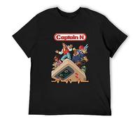 Captain N T Shirt New Men 100% Cotton Super Merio Tees Summer Yellow Tops for Male Cartoon Comic Game T-Shirt Heman Men Black XXL