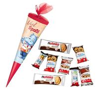 CAPTAIN PLAY Cornet de bonbons Ferrero 35 cm garni de Nutella Biscuits, Kinder Cards, Kinder Happy Hippo & Kinderini - Cadeau pour la rentrée scolaire (8 pièces)