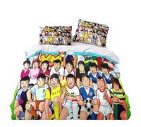 Captain Tsubasa Parure de lit pour enfant garçon et fille avec housse de couette 135 x 200 cm et taie d'oreiller 80 x 80 cm + drap-housse Motif football (B, 200 x 200 cm + 80 x 80 cm)