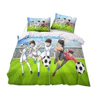 Captain Tsubasa Parure de lit pour enfant garçon et fille avec housse de couette 135 x 200 cm et taie d'oreiller 80 x 80 cm + drap-housse Motif football (A, 220 x 240 cm + 80 x 80 cm)
