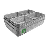 Captainfive 8-Pièces Organisateur Tiroir, Rangement Tiroir en Feutre Écologique, Rangement Maquillage Monobloc, Adaptées à Bureau, Table de Maquillage, Armoire et Commode (Gris Clair)