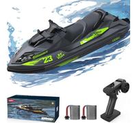 captainrc RC Turbo Jet Bateau 25+KPH Brushless, 2,4 GHz, pour adulte, bateau radiocommandé, pour piscines, lacs et rivières avec 2 piles, lumière LED, alarme de batterie faible (brossé)