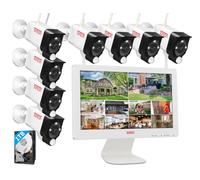 【Capteur de Chaleur PIR + émetteur LED】 Caméra de Surveillance Tonton 3MP All-in-One WiFi avec Moniteur LCD 15,6 Pouces, NVR 8 canaux avec 8PCS Caméras IP CCTV 3MP Disque Dur Externe de 1 to