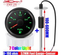 Capteur de flotteur de carburant 0-190 ohm + jauge de niveau de carburant 52mm, lumière 7 couleurs, étanche IP67, indicateur de réservoir d'huile, voiture Yacht 12V 24V 550mm SensorXGauge