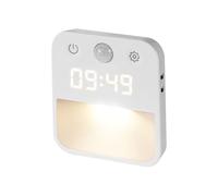 Capteur de mouvement veilleuse, dispositif d'éclairage de pièce avec affichage de l'horloge - Applique murale à brancher | pour chambre à coucher salle de bain couloir escalier cuisine salon bureau cr