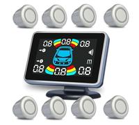 Capteur de recul de voiture 8 capteurs de stationnement pour voiture - Radar de recul électronique - Kit d'aide au soutien - Buzzer - Capteur de stationnement (rouge) (argenté)