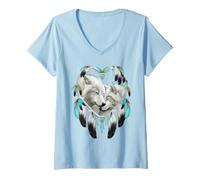 Capteur de Rêves de Coeur d'amant de Loup T-Shirt avec Col en V