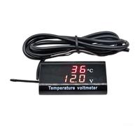 Capteur de température numérique avec double affichage LED voltmètre thermomètre pour surveillance de batterie DC 12 V avec écran 0 28" et boîtier étanche IPX6 (rouge)