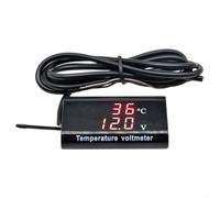 Capteur de température numérique et voltmètre avec double écran LED 0 28" DC 12 V deux fils pour surveillance de la tension et de la température de la batterie du véhicule (rouge)