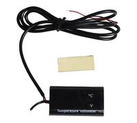Capteur de température numérique LED - Voltmètre CC 8-18 V - Double écran 0,28" - Thermomètre IPX6 étanche - Pour voiture, moto, camion, voltmètre à 2 fils avec câble de 100 cm - Bleu (rouge)