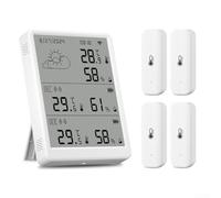 Capteur d'humidité compatible avec Tuya LCD WiFi 100 m de portée, prend en charge plusieurs capteurs, surveillance à distance (1 moniteur + 4 capteurs)