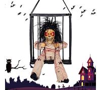 capteur mouvement - Jouet terreur hurlant crâne en cage - Pour les yeux brillants Crâne Jouet Parlant Prisonnier Cage Fantôme Électrique Pendable Vocalize Kasmole