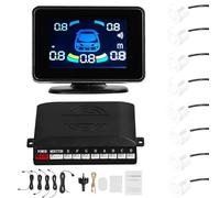 Capteur stationnement Capteur Stationnement Voiture Système Radar Support Avant Arrière Avertissement Sonore/Buzzer/muet avec 8 Capteurs Stationnement Kits Capteurs Radar Alarmes Audio(White)