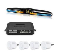 Capteurs de stationnement avec rétroéclairage Parktronic - Kit d'affichage de moniteur de recul - Assistant de détection de recul - 4 sondes - Capteur de stationnement (rouge) (blanc)