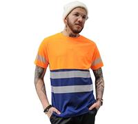 Capto T-Shirt Haute Visibilité - Réfléchissant - Tee-Shirt de Protection de Sécurité - Avertissement - Hi-Vis - Orange/Marine - L