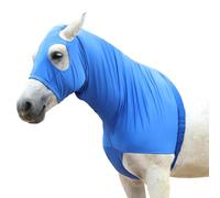 Capuche extensible pour cheval avec fermeture éclair, couverture intégrale du visage et du cou pour une protection contre les démangeaisons - Mane Braid Épaule et bouclier anti-mouches Bleu Taille XXL