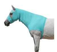 Capuche extensible pour cheval avec fermeture éclair, couverture intégrale du visage et du cou pour une protection contre les démangeaisons - Crinière et bouclier anti-mouches vert turquoise XXL