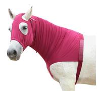 Capuche extensible pour cheval avec fermeture éclair, couverture intégrale du visage et du cou pour une protection contre les démangeaisons - Mane Braid Épaule et bouclier anti-mouches Bordeaux Taille
