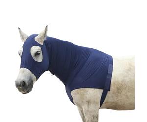 Capuche extensible pour cheval avec fermeture éclair, couverture intégrale du visage et du cou pour une protection contre les démangeaisons - Mane Braid Épaule et bouclier anti-mouches Bleu marine