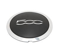 Capuchon de Moyeu de Roue Central avec Garniture Chromée 68078419AC pour Fiat 500 (Cercle Blanc Lettre Blanche)