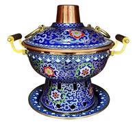 Capuchon d'extrémité en cuivre, marmite au charbon de bois chinois for la cuisson d'une, simple émail, domestique, cuisine, ustensiles(Blue)