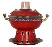 Capuchon d'extrémité en cuivre, marmite au charbon de bois chinois for la cuisson d'une, simple émail, domestique, cuisine, ustensiles(Red)
