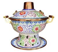 Capuchon d'extrémité en cuivre, marmite au charbon de bois chinois for la cuisson d'une, simple émail, domestique, cuisine, ustensiles(White)