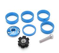 Capuchon supérieur de fourche avant de casque de vélo et écrou étoile avec jeu de vis en aluminium pour jeu de pignons fixes 5410T (Bleue)