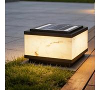 Capuchons de poteaux solaires avec lampes à montage sur jetée en marbre imitation, éclairage de borne de porte étanche, éclairage de chemin de paysage à énergie solaire moderne, lampes de pilier de