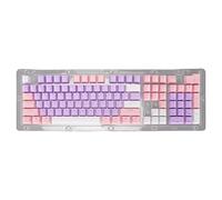 Capuchons de touches de clavier 107 touches, trois couleurs, caractères translucides, disposition en arc, capuchons de touches de clavier mécaniques, matériau ABS de haute qualité (Violet Rose Blanc)