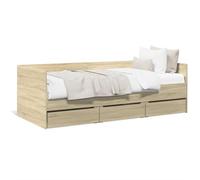 Capwee Canapé Convertible 2 Places Lit tiroir 90x190 Canapé Convertible avec 3 tiroirs lit avec Rangement 90x190 Lit de Jour Lit Convertible 2 Place Lit en Bois-Chêne sonoma-90 x 190 cm