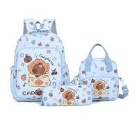 Capybara Backpack Cute Kawaii Backpack 3Pcs Set with Lunch Bag and Pencil Case, Cute Animal Mochila De Capybara for Daily Casual Travel Daypack Funny Going Out Cartoon Laptop Travel Bag (Blue)