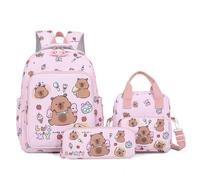 Capybara Backpack Cute Kawaii Backpack 3Pcs Set with Lunch Bag and Pencil Case, Cute Animal Mochila De Capybara for Daily Casual Travel Daypack Funny Going Out Cartoon Laptop Travel Bag (Pink)