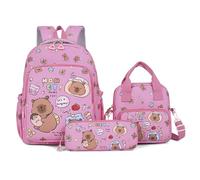 Capybara Backpack Cute Kawaii Backpack 3Pcs Set with Lunch Bag and Pencil Case, Cute Animal Mochila De Capybara for Daily Casual Travel Daypack Funny Going Out Cartoon Laptop Travel Bag (Rosered)