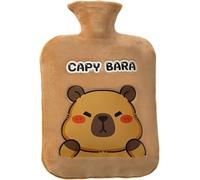 Capybara Bouillotte, 1L Bouillotte eau Chaude Bouillottes Peluche Bouillote avec Housse Bouillottes eau Chaude AnimalBouillotte Grande Antifuite Cadeaux pour Noël et Hiver pour Enfants Adultes Brun