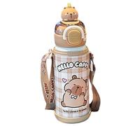 Capybara Bouteille d'eau avec couvercle et paille 520 ml en acier inoxydable, jolie bouteille d'eau portable avec manchon et sangle pour bureau, école, voyage, filles