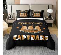 Capybara Brun Coton Literie Set 220x240,Capybara Kawaii Housse de Couette Enfants,Animaux de Compagnie Mignons Drôles Parure de Lit,Dessins Animés Animaux Sauvages avec Fermeture À Glissière