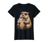 Capybara Bubble Tea T-Shirt Graphique avec Valeur, Femme, Noir, L