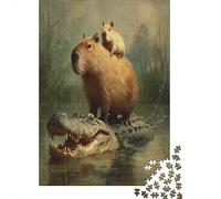 Capybara chevauchant Un Alligator 70x50cm/1000pcs Puzzles Adaptés Aux Adultes Et Aux Personnes Âgées De 14 Ans Et Plus