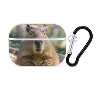 Capybara Coque pour AirPod Pro avec yeux fermés, anti-rayures en polycarbonate rigide avec porte-clés, accessoires pour AirPod Pro 2e/1ère coque pour homme et femme, style blanc