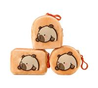 Capybara Cosiesnest Porte-monnaie en peluche avec fermeture éclair multifonction Capybara Porte-clés Squishy Kapibara, Jaune fluo, Motif de dessin animé pour enfants