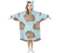 Capybara Couverture à capuche surdimensionnée pour enfants, motif eau - Sweat polaire chaud en peluche pour filles et garçons, poche avant spacieuse, bonnet d'oreille mignon, taille S, Aa680, M